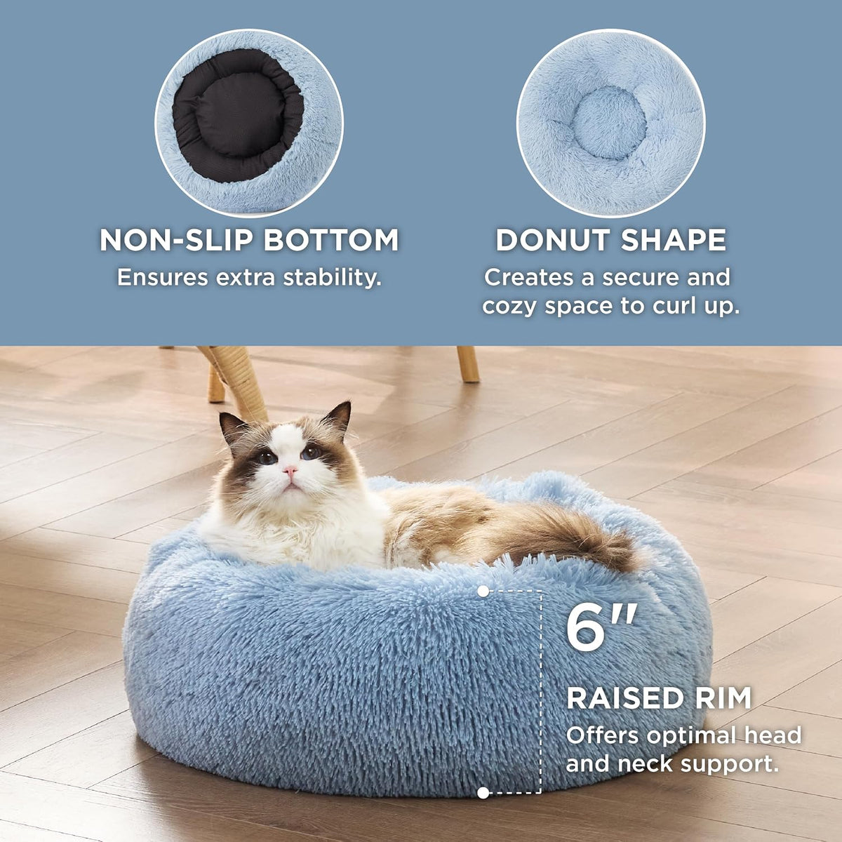 Bedsure Calming Cat Beds Donut Round Washable Kitten Bed,20 inches