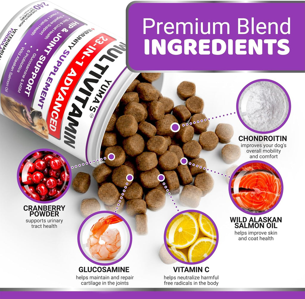 Dog Vitamins and Supplements, 240 Treats, Dog Multivitamin with Glucosamine