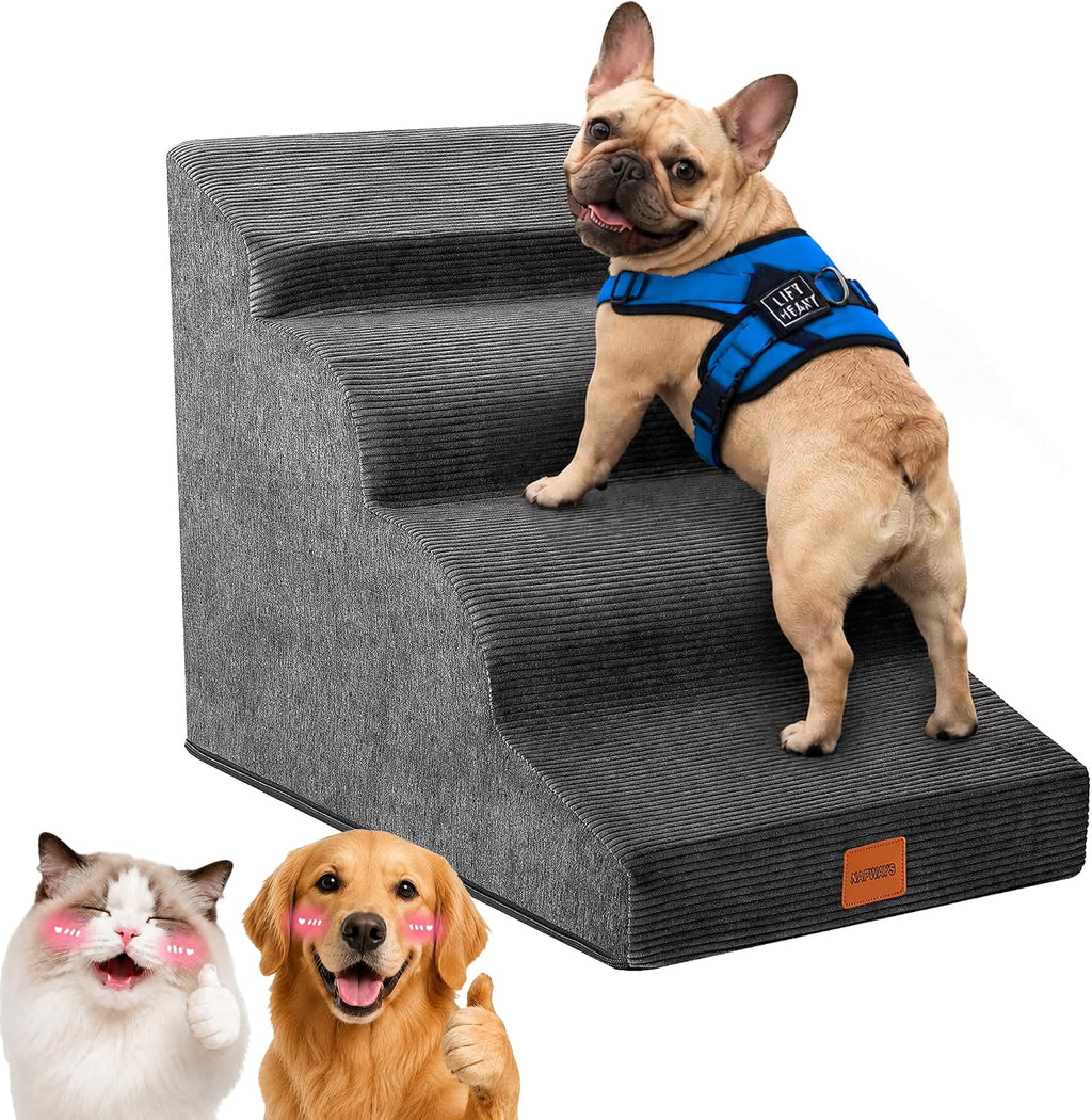 4-Step Curved Dog Stairs 19.7"H for Medium Dogs Standard Bed & Sofa