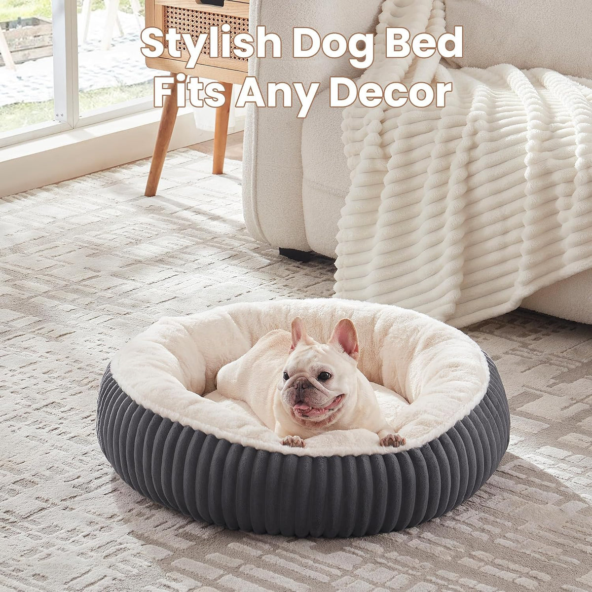 30 inches Calming Donut Dog Bed for Medium Dogs,Charcoal