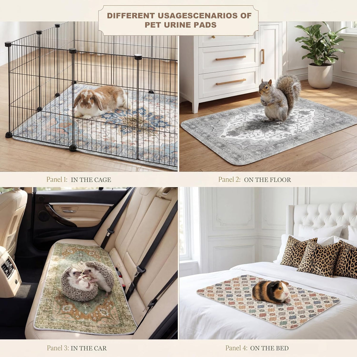 Washable Guinea Pig Pee Pads,Absorbent Reusable Guinea Pig Cage Liners,Waterproof,Leak-Proof & Non-Slip Potty Pads for Small Animals Rabbit Hamster Rat.(Gray Floral,24"x48")