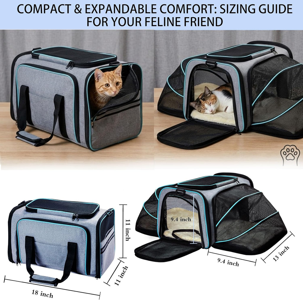 Cat Dog Carrier - Airline Approved Expandable Soft-Sided Pet Carrier with Removable Fleece Pad and Pockets, for Cats/Puppy and Small Animals Large(2 side expandable)