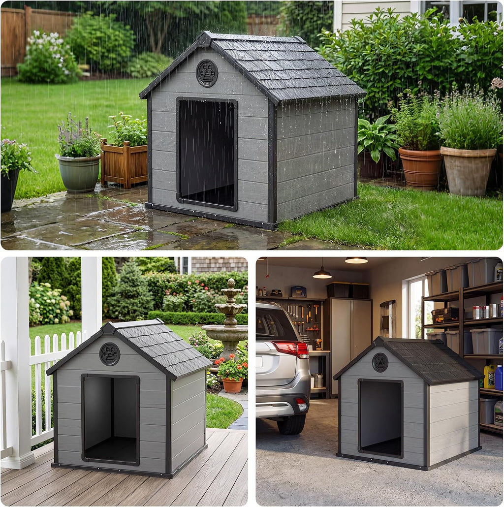 Bifanuo Extra Large Dog House for Outdoor, Weatherproof Dog House for Large Breed with Air Vents & Elevated Floor, Easy Assemble and Clean (Black, 42''L×44.5''W×42''H)