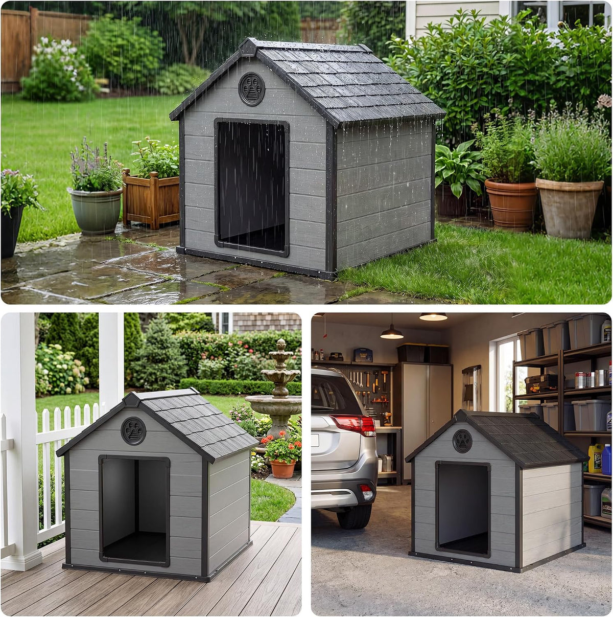 Bifanuo Extra Large Dog House for Outdoor, Weatherproof Dog House for Large Breed with Air Vents & Elevated Floor, Easy Assemble and Clean (Black, 42''L×44.5''W×42''H)