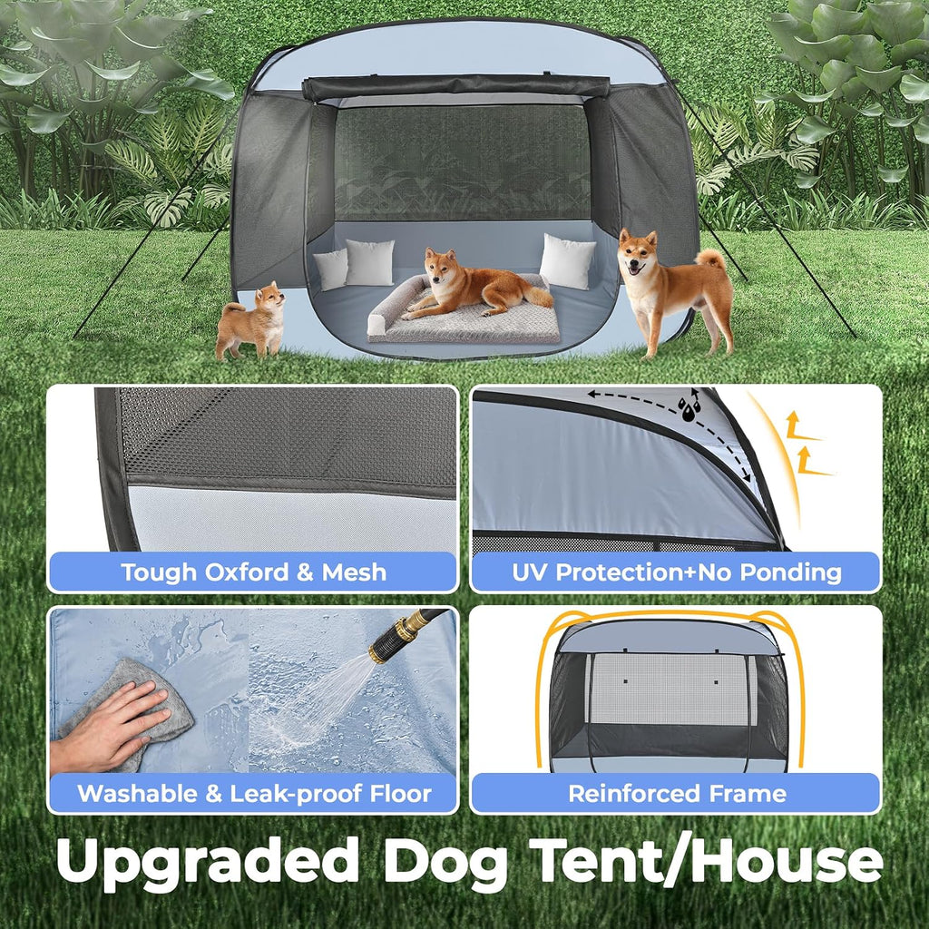 EighteenTek XLarge Popup Portable Dog Houses, 5.3'x4'H Assembly-Free Gazebo-Style Dog Cot Cat Playpen Screen Pet Tent Sun Shade Shelter Dog Bed with Canopy for Outdoor, Anti-Bugs with Leakproof Bottom