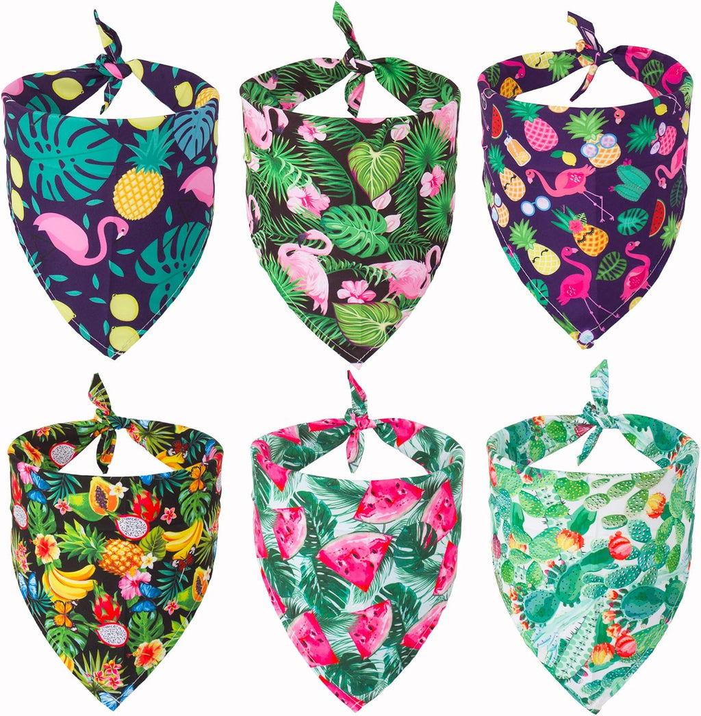 ADOGGYGO Summer Flamingo Dog Bandanas, 6 Pack Hawaiian Fruit Scarf, Small