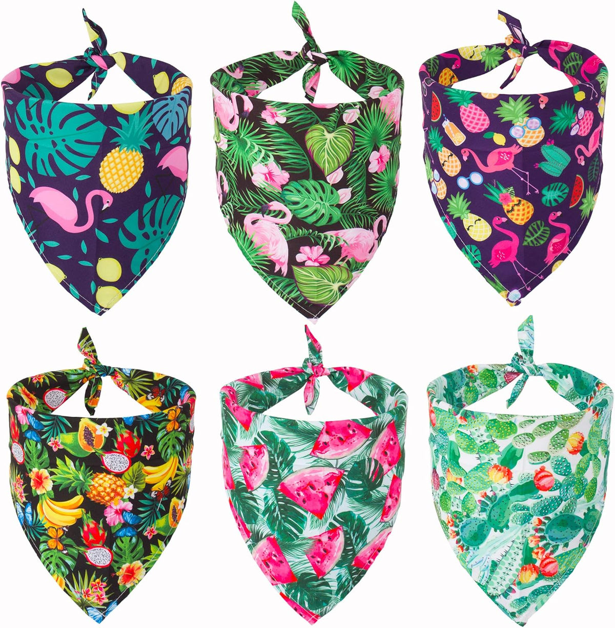 ADOGGYGO Summer Flamingo Dog Bandanas, 6 Pack Hawaiian Fruit Scarf, Small
