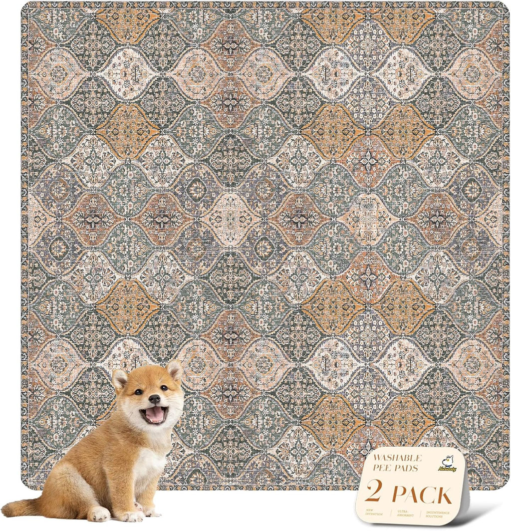 nunubaby Washable Pee Pads for Dogs, Stylish, Non-Slip and Leak-Proof Pee Pads. Reusable Potty Pads for Dogs for Crates and Floors.(Brown/Multi,48" x48" )