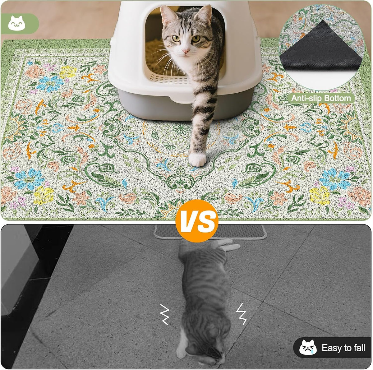 Glittme Cat Litter Mat, 33"x22" Non-Slip Washable Trapping Mat for Cats | Litter Trapping Mat With Thick PVC Coil To Catch Scatter, Soft On Paws And Waterproof Bottom To Protect Floors
