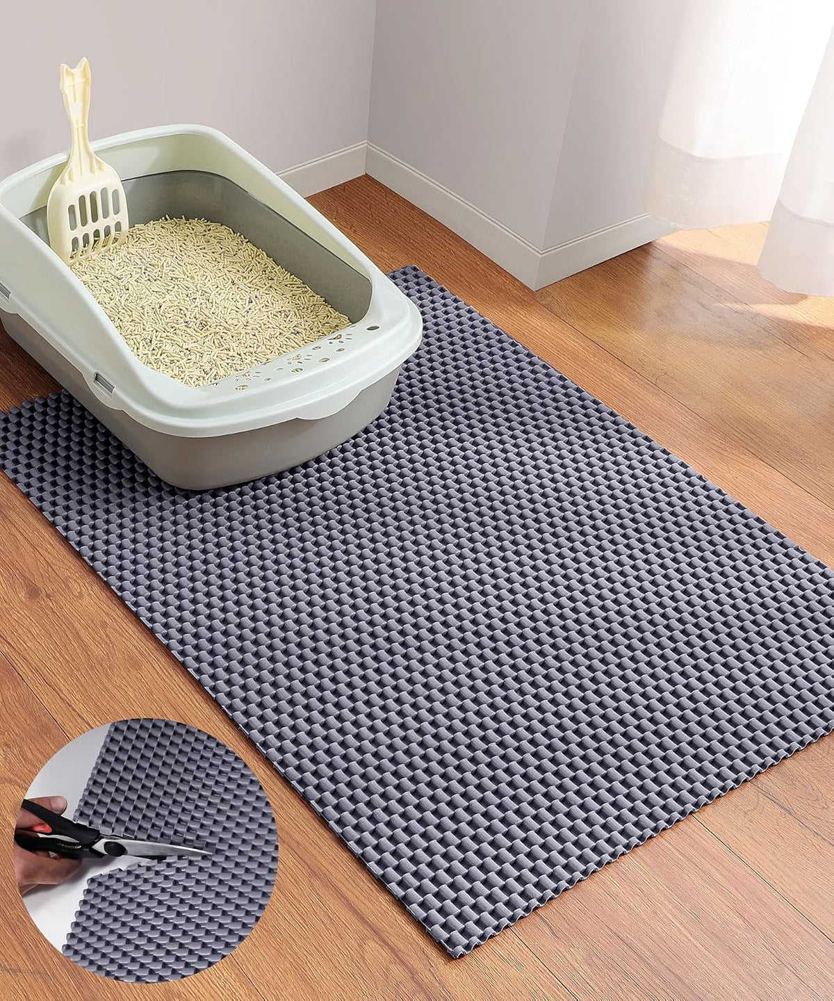 Cooyes Cat Litter Mat - Cut to Fit Any Place, 23"x17" Litter Trapping Mat | for Litter Box, Easy to Clean, Waterproof & Non-Slip Kitty Pad, Scatter Control to Protect The Floor (Grey)