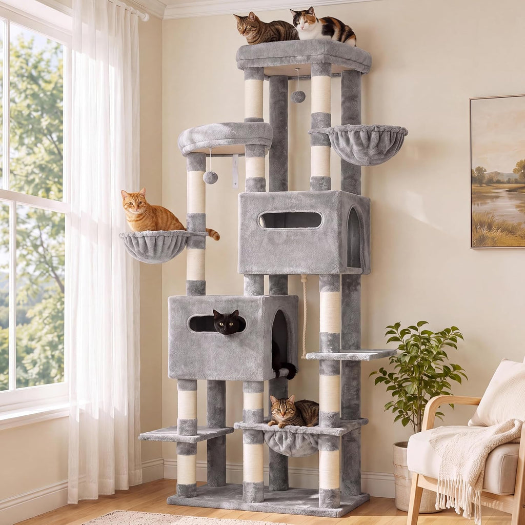 Heybly Cat Tree, 74.8-Inch Spacious & Tall Cat Tower for Large Cats HCT062W