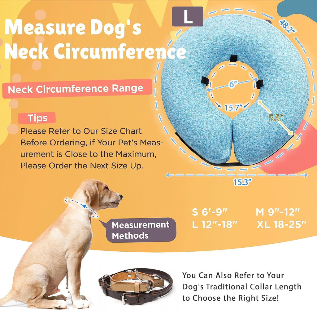 Big Ant Protective Inflatable Collar for Dogs and Cats, Soft Cone for Dogs After Surgery, Dog Neck Donut Collar, Dog Cone Collar Soft Pet Recovery Collar Does Not Block Vision E-Collar (Large, Blue)