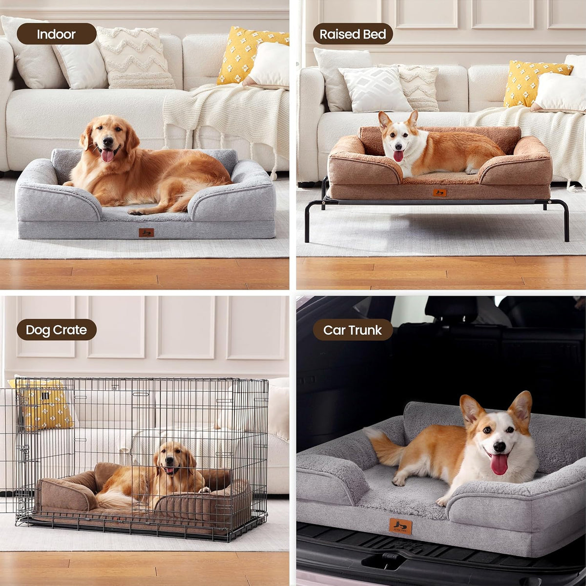 Large Orthopedic Dog Bed for Medium Dogs Removable Washable, Brown