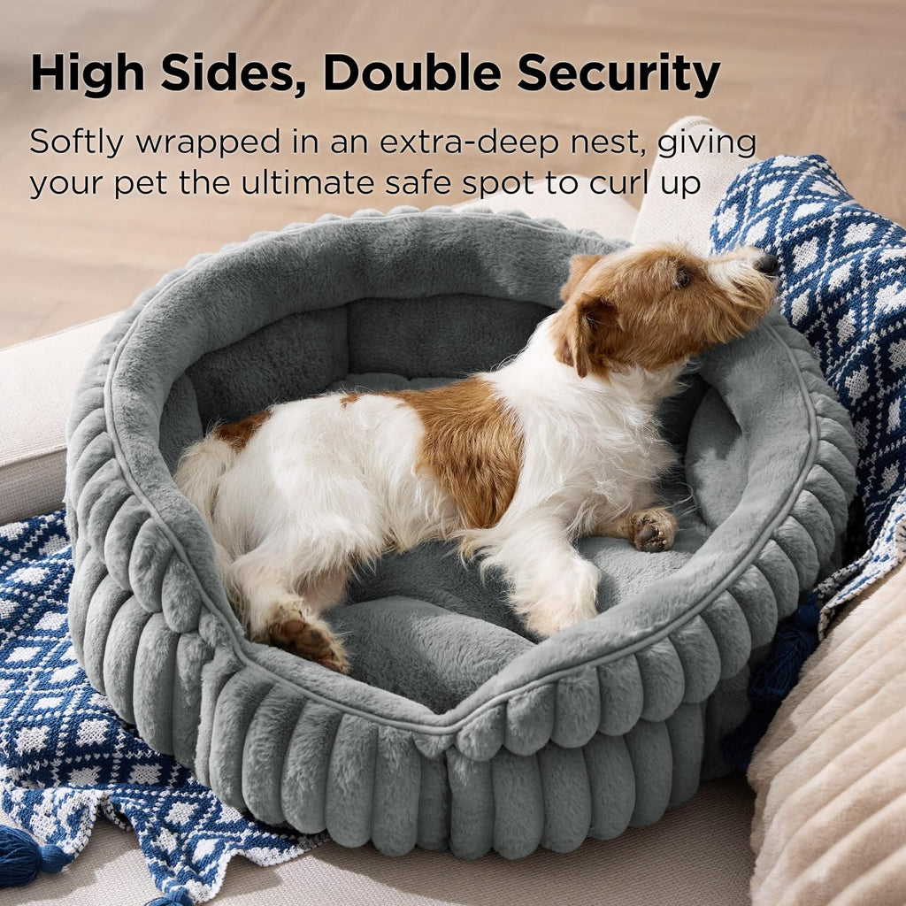 Bedsure ComfyFleece® Washable Cute Small Medium Dog Bed,Round Pet Bed,26in