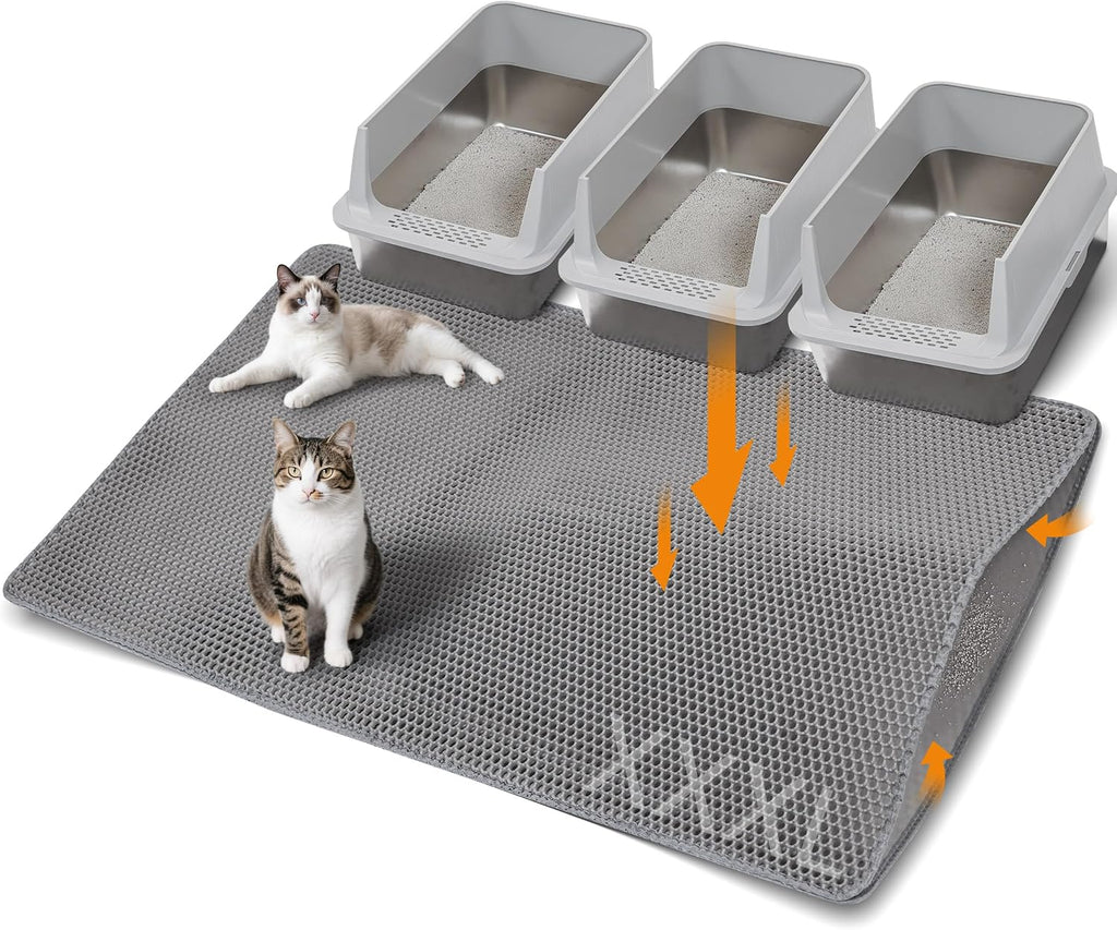 Cat Litter Mat 47"x33" Urine-Proof XL Litter Mat for Litter Box Mat | Large Double Layer Honeycomb Cat Mat, Soft kitty Cat Litter Trapping Mat, Easy Clean Rinse with Water Litter Trapping Grey