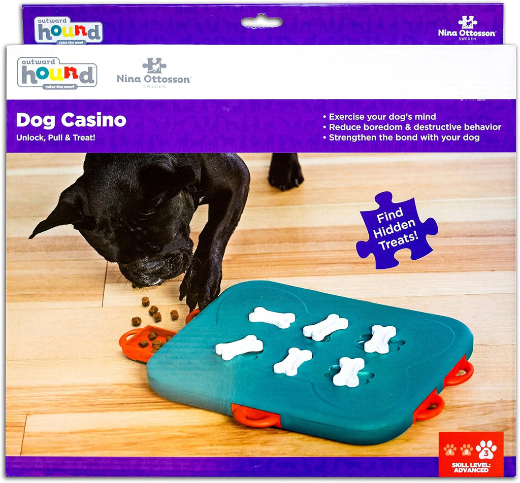 Outward Hound Nina Ottosson Dog Casino Dog Toy Treat Puzzle, 14" | Level 3 Advanced, 6 Hidden Treat Compartments, Holds 1-1/2 Cups, Wet or Dry Food, Interactive Enrichment, Dogs & Puppies