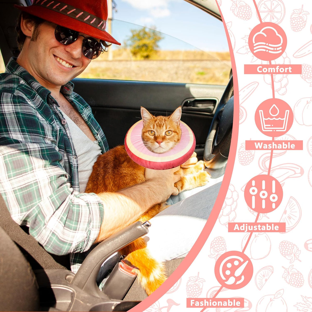 Cat Cone Collar Soft, Adjustable Cat Recovery Cone (Peach, L)