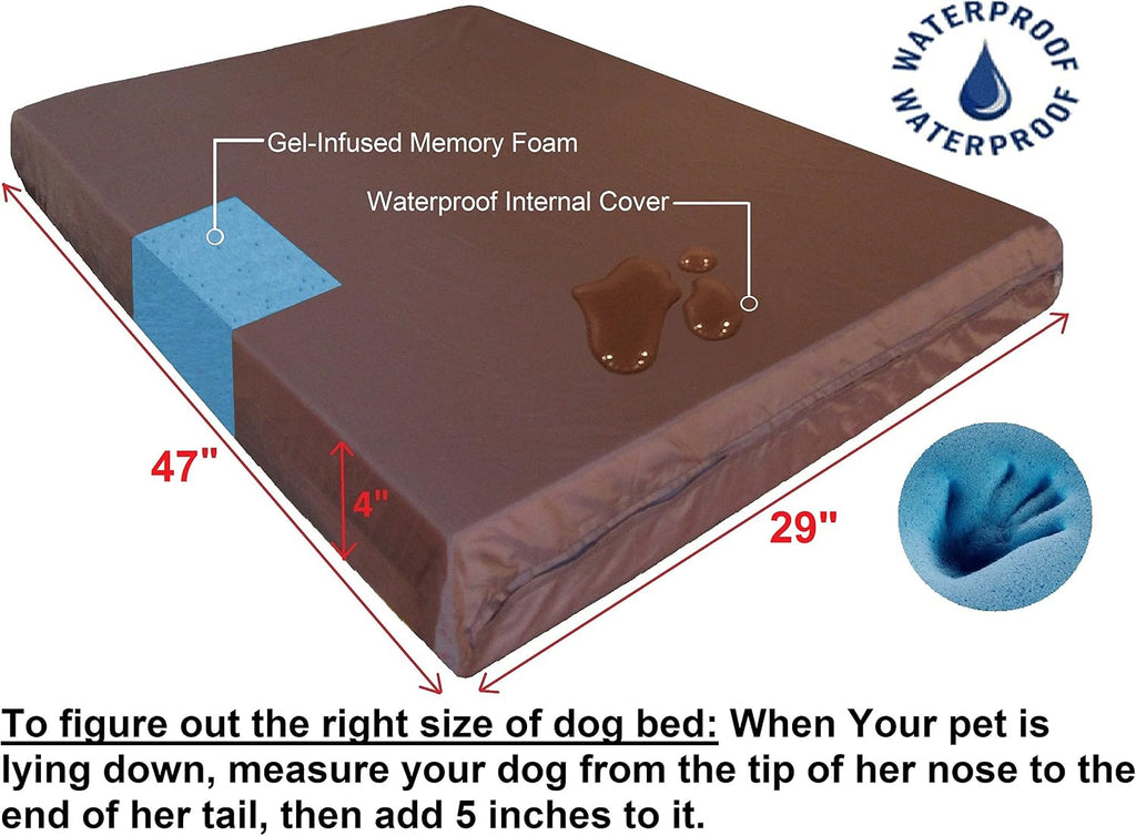 Dogbed4less Extra Large Human Mattress Grade Orthopedic Gel Infused Memory Foam Dog Bed, Strong Waterproof Liner with Durable Washable Canvas Cover, 47X29X4 Inch, Black (Fit 48X30 Crate)