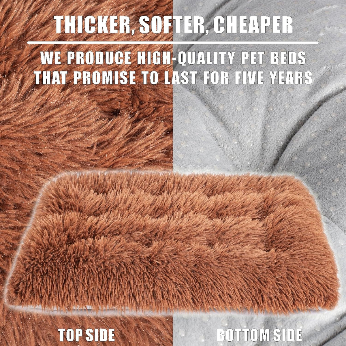 Machine Washable Dog Bed, Deluxe Plush Dog Crate Pad and Cat Bed, Anti-Slip Bottom Kennel Pad Mat, Fuzzy Pet Beds for Large, Medium, Small Dogs Breeds (Brown, 24.0" L x 18.0" W x 3.0" Th x 2 Pack)