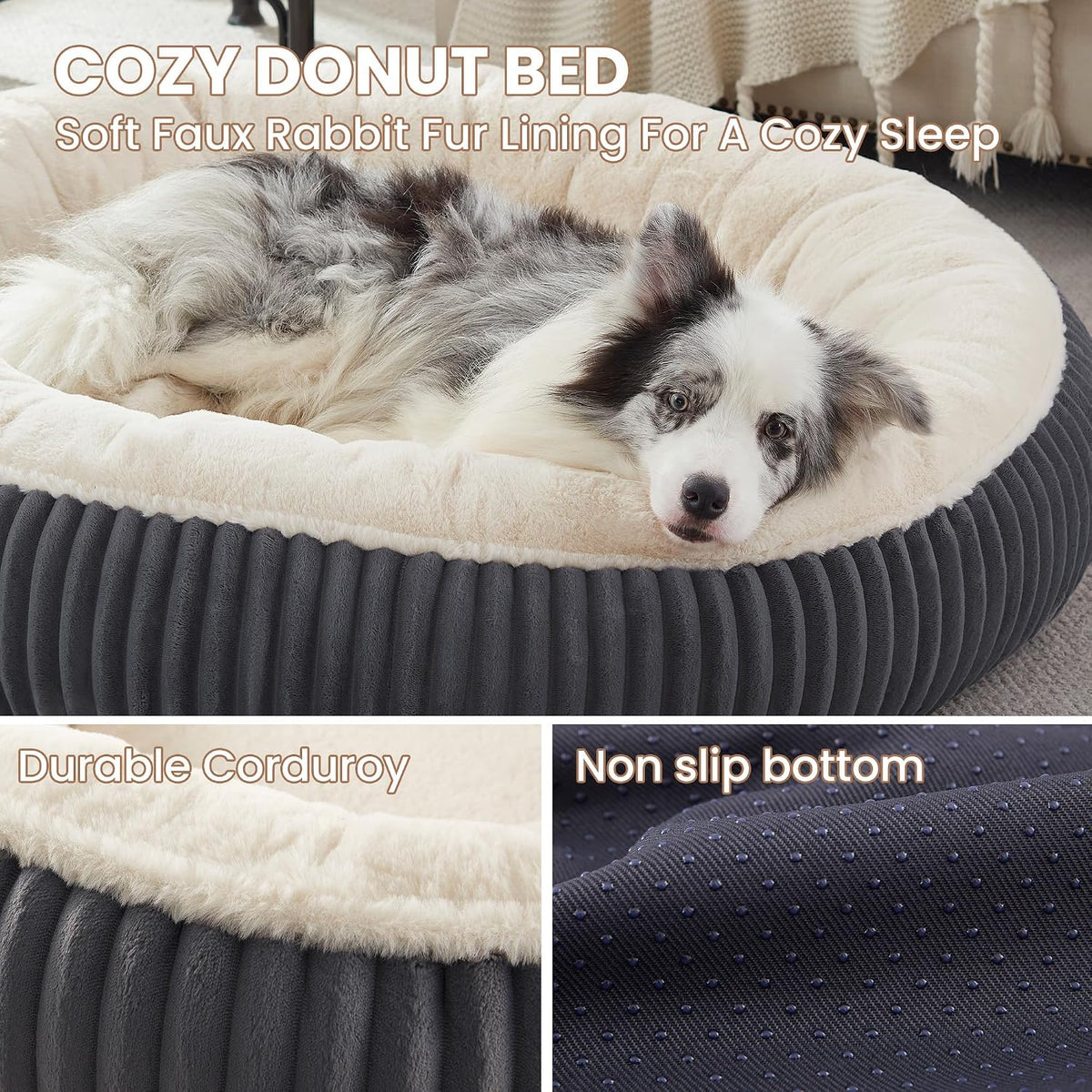 45 inches Calming Donut Dog Bed for Extra Large Dogs,Charcoal