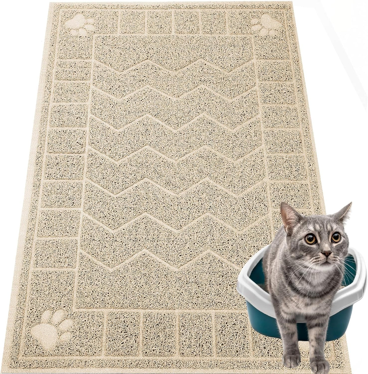 Cat Litter Box Mat, 35" x 24" Large Waterproof Litter Trapping Mat | Thick Mesh Traps Litter, Non-Slip Kitty Litter Mat for Indoor Cat, Soft Paws, BPA-Free, Multi-Use, Easy Clean, Large Coverage