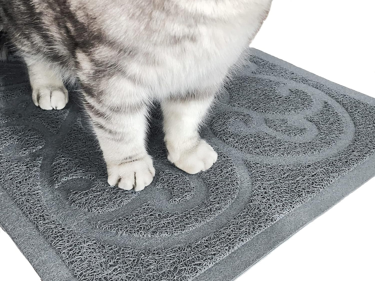 PetLike Cat Litter Box Mat, Thick Kitty Litter Trapping Mat, Durable,Waterproof &Washable with Non-Slip Backing, Soft on Kitty Paws and Easy to Clean, BPA Free 35x24,Light Grey
