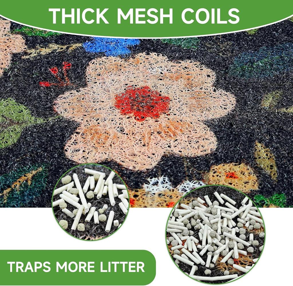Cat Litter Mat, 24" x 16" Litter Box mat, Traps 100% Litter, Non-Slip Kitty Litter Trapping mats, Small Cute Litter mat, Easy Clean for Scatter Control, Bohe cat Food mat, Urine Waterproof | Traps 100% Litter, Cute litter mat for litter box, Soft on Ki...