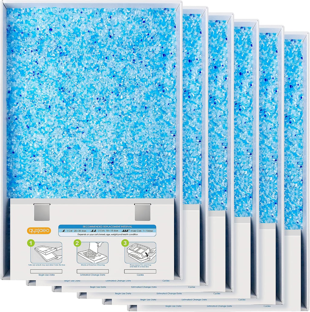 Crystal Cat Litter Tray Refill for PetSafe Litter Box, Blue 6-Pack | Pre-Filled Disposable Tray for Auto Self-Cleaning Machine, No-Scoop Replacement Liner, Non-Clumping Silica, Odor/Leak-Proof