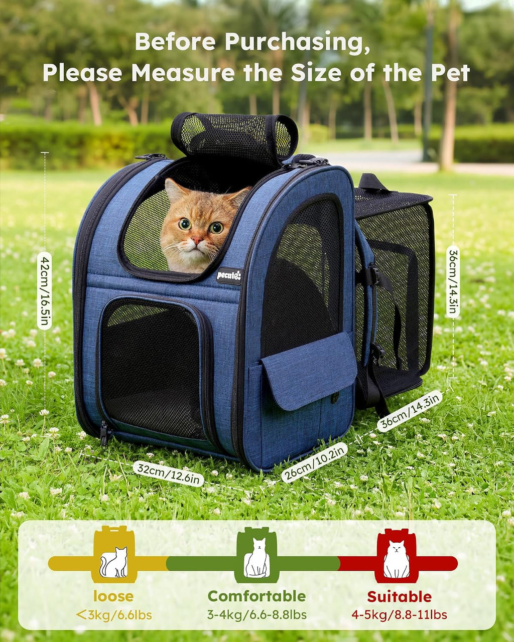 pecute Cat Carrier Backpack Expandable, Cat Backpack with Breathable Window