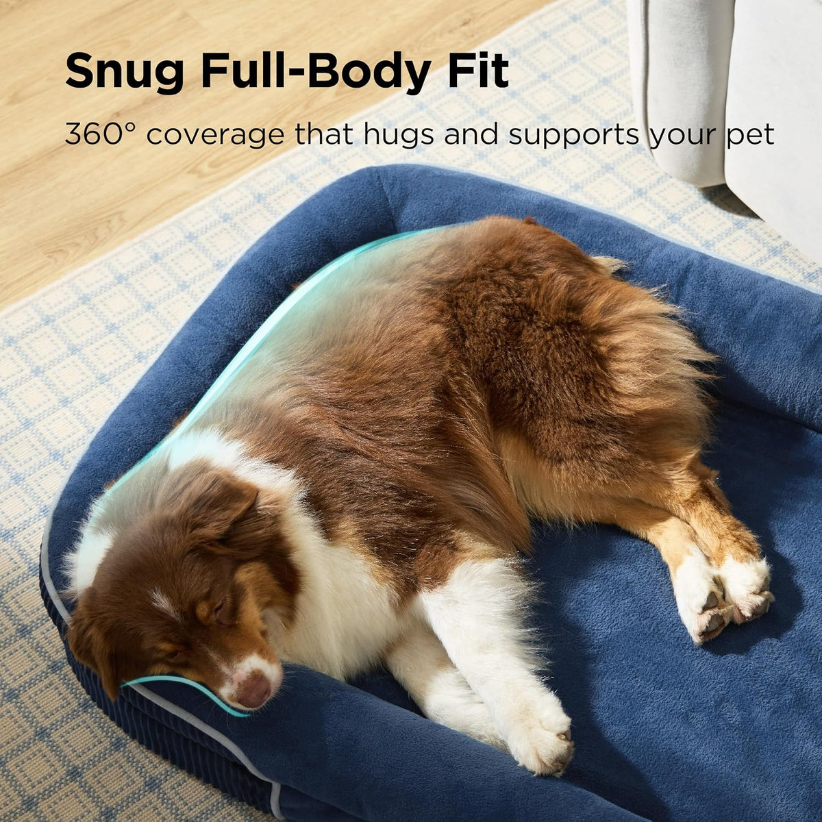 Bedsure 360°Oval Bolster Orthopedic Dog Beds Large Sized Dog,35" Blue