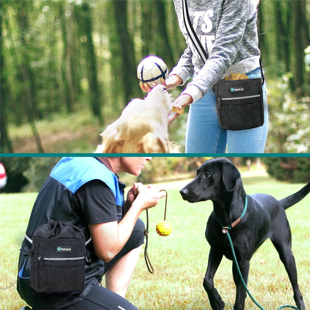 PetAmi Hands Free Dog Treat Pouch for Training and Walking, Black