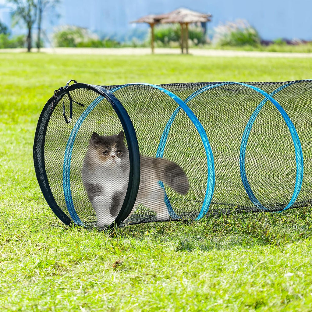 Cat Play Tunnel-for Indoors and Outdoors,Cat Tunnel Outdoor, Kitty Outdoor Enclosure, Cat Enclosures Easy to Connect with Two Zipper Doors,Product Size 59'' x 18'',3pcs /Set,Blue,3 Packs