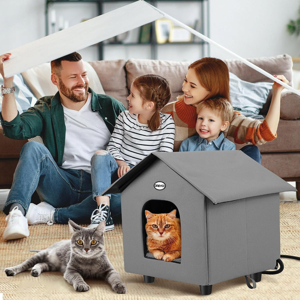 Dreyoo 1 Pack Heated Cat House Weatherproof, Dark Gray