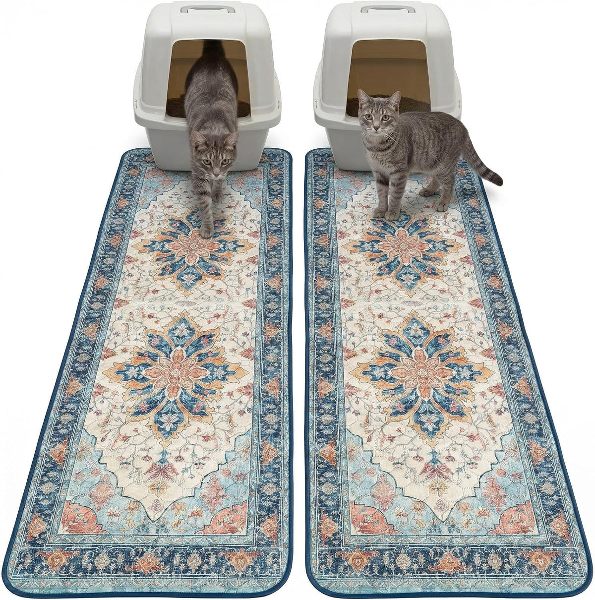 Hompet Cat Litter Mat 2 Pack, 18x54 Large Machine Washable Trapping Mats for Cats, Super Absorbent & Urine-Proof Cat Litter Box Mat for Floor, Waterproof & Non Slip Kitty Litter Rug