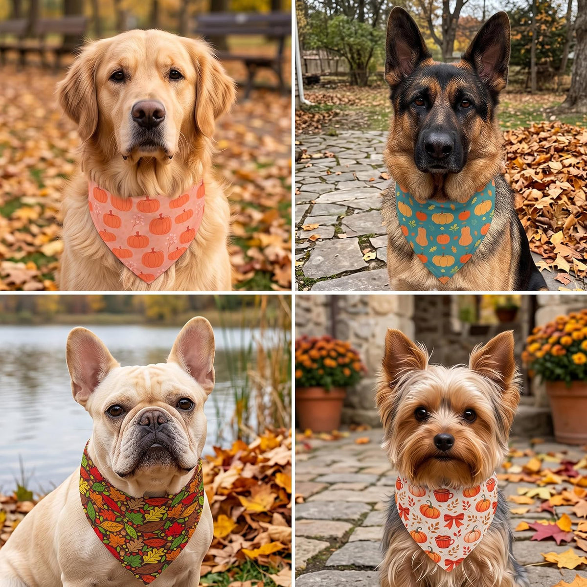 ADOGGYGO 4 Pack Fall Dog Bandana, Pumpkin Leaf Thanksgiving Dog Scarf, XL