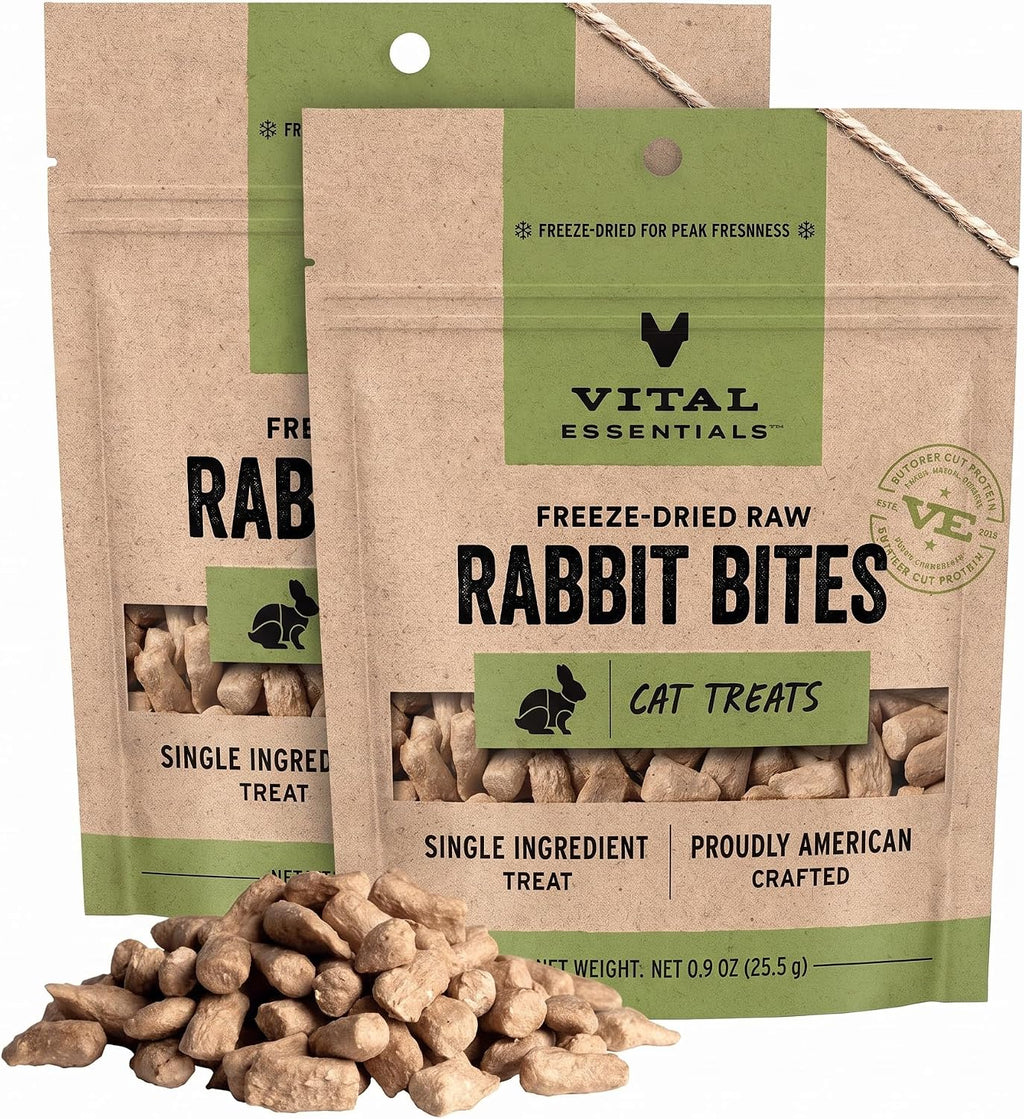 Vital Essentials Freeze Dried Raw Cat Treats, Rabbit | Bites | 0.9 oz | Pack of 2