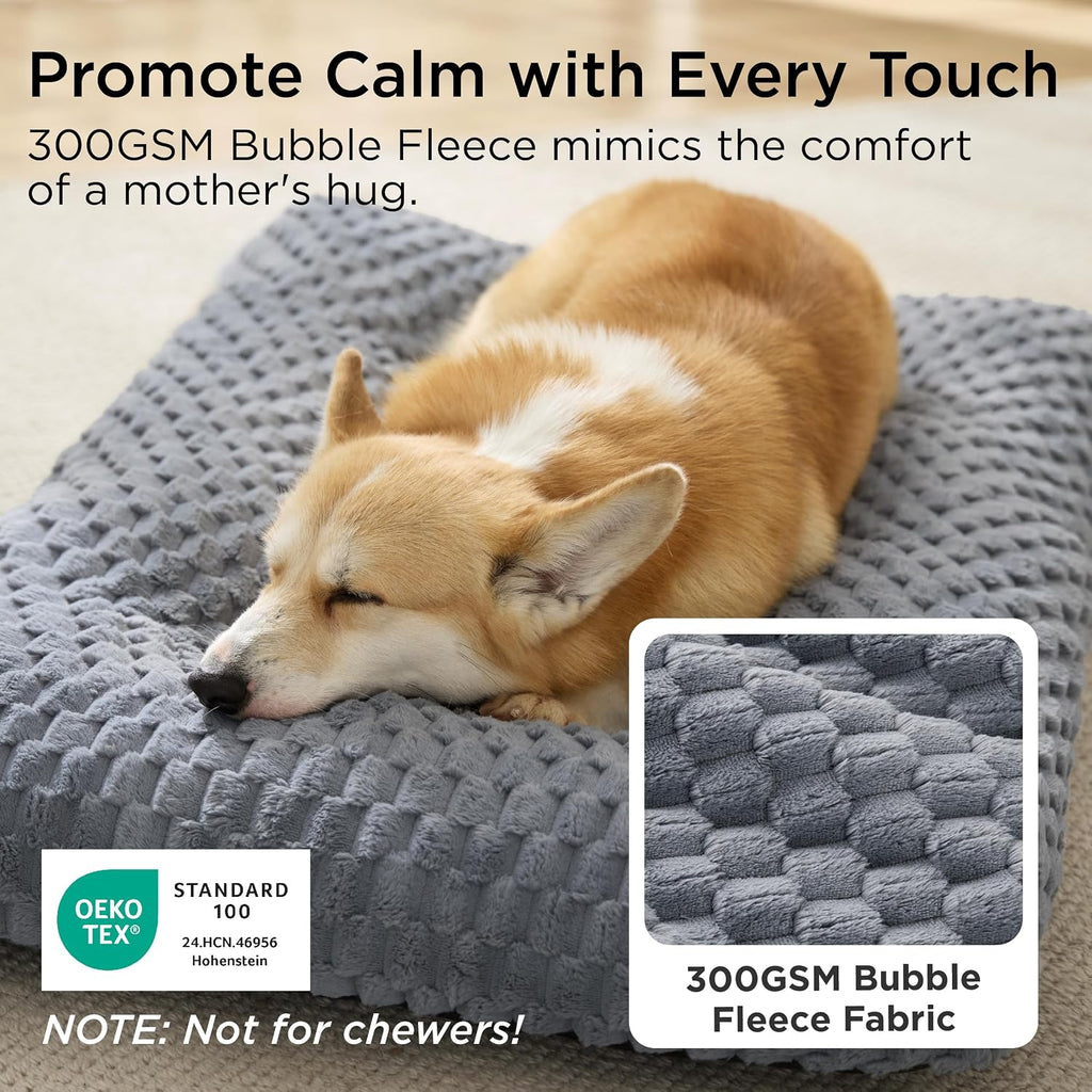 Bedsure Washable Dog Bed for Crate Medium Size Dog, Soft Bubble Fleece, 29"