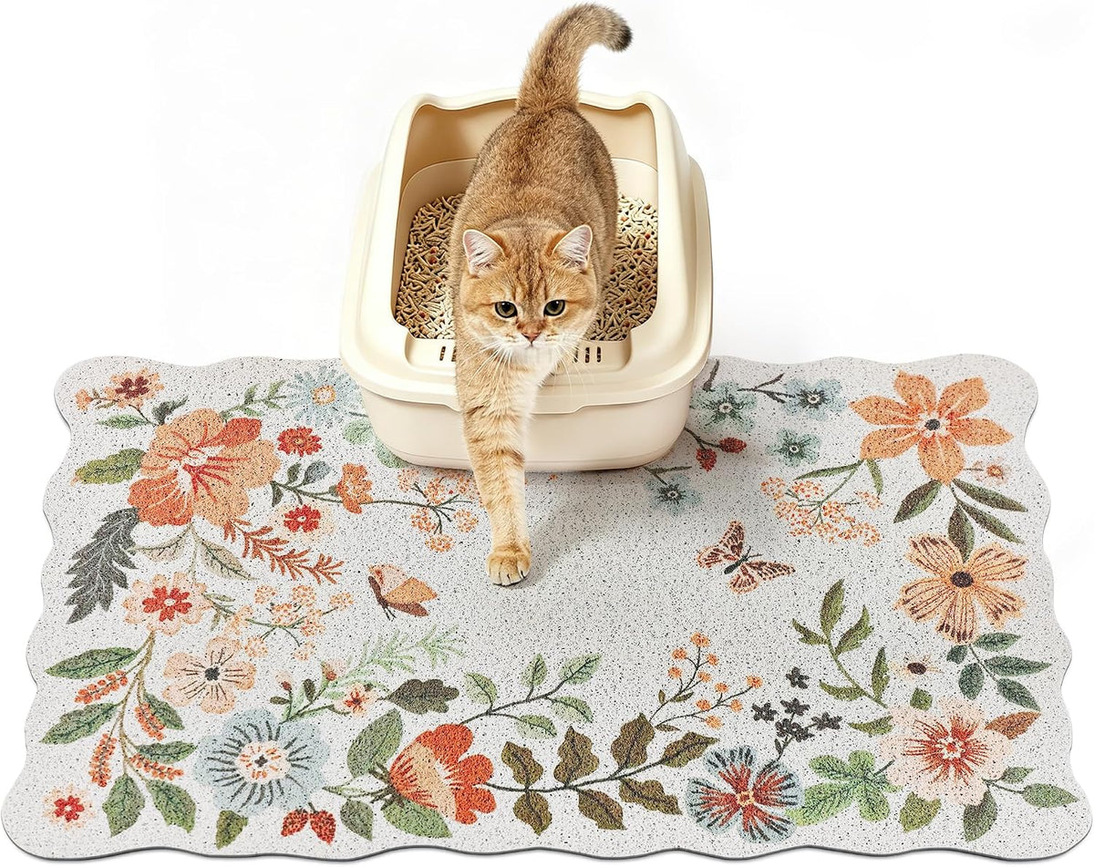 Cat Litter Mat,24"x16" Small Cute Litter Box Mat,Traps 100% Litter