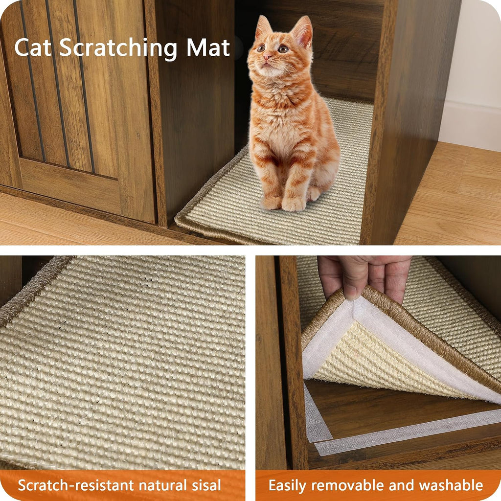 DWANTON Cat Litter Box Enclosure, with Scratching Mat, 27.6" x 18.2"x 19.6"