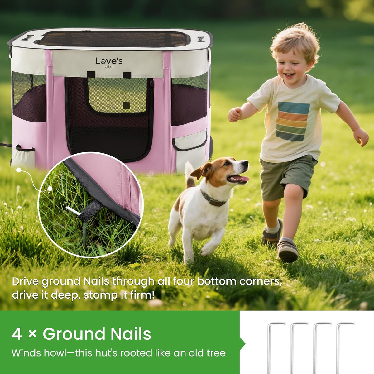 Love's cabin Pet Puppy Dog Playpen, Medium Dog Tent Crates Cage Indoor/Outdoor, Portable Exercise Playpen for Cat, Foldable Pop Up Dog Kennel Playpen with Carring Case (M, Light Pink)