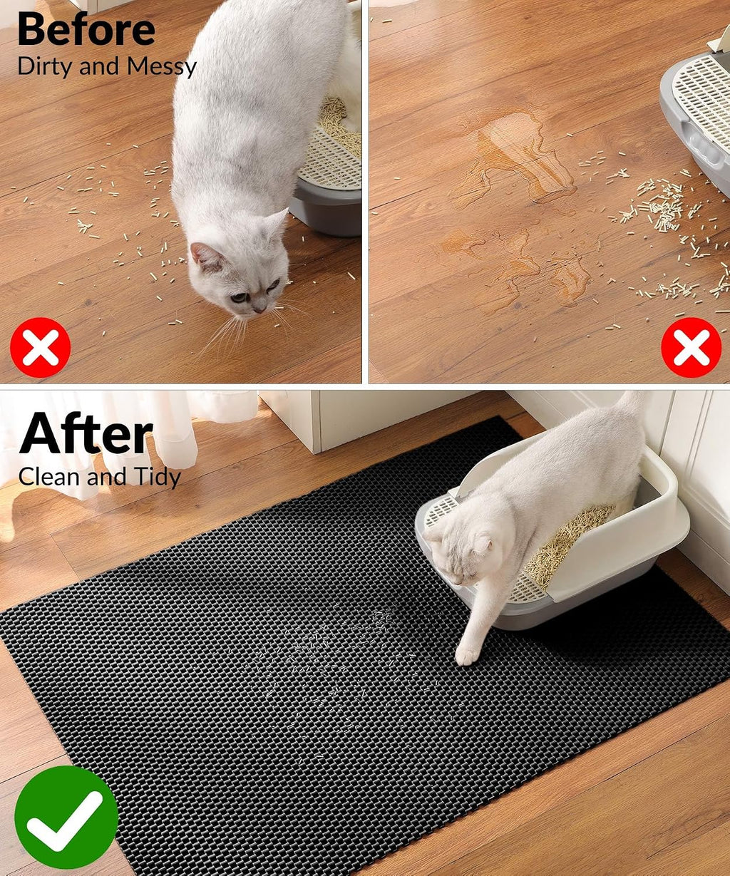Cooyes Cat Litter Mat - Cut to Fit Any Place, 40"x28" Litter Trapping Mat | for Litter Box, Large, Easy to Clean, Waterproof & Non-Slip Kitty Pad, Scatter Control to Protect the Floor (Black)