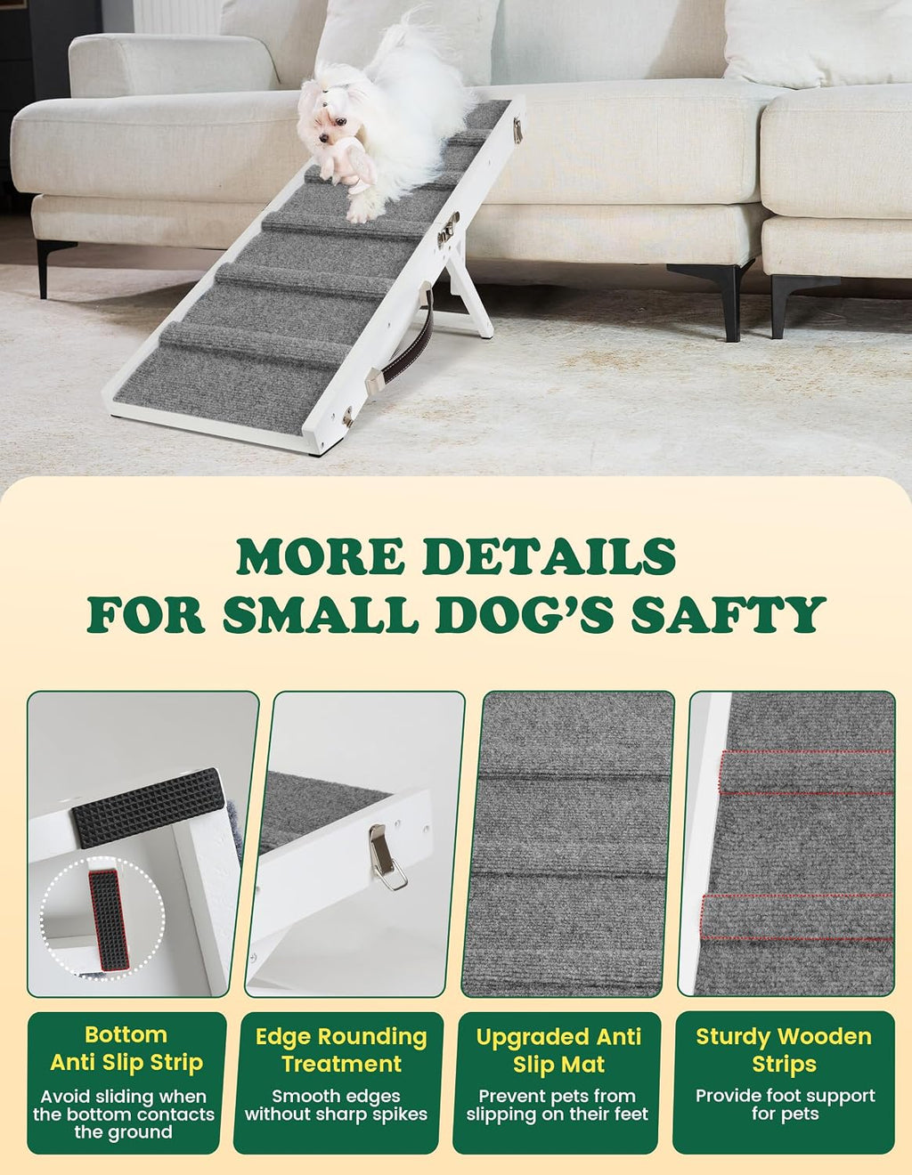 Dog Ramp for Small Dogs Foldable Pet Ramp for Couch Sofa (White)
