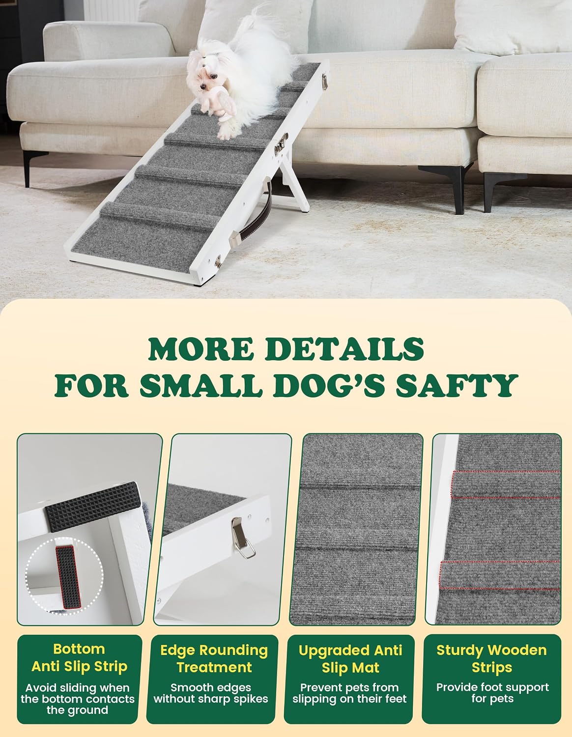 Dog Ramp for Small Dogs Foldable Pet Ramp for Couch Sofa (White)