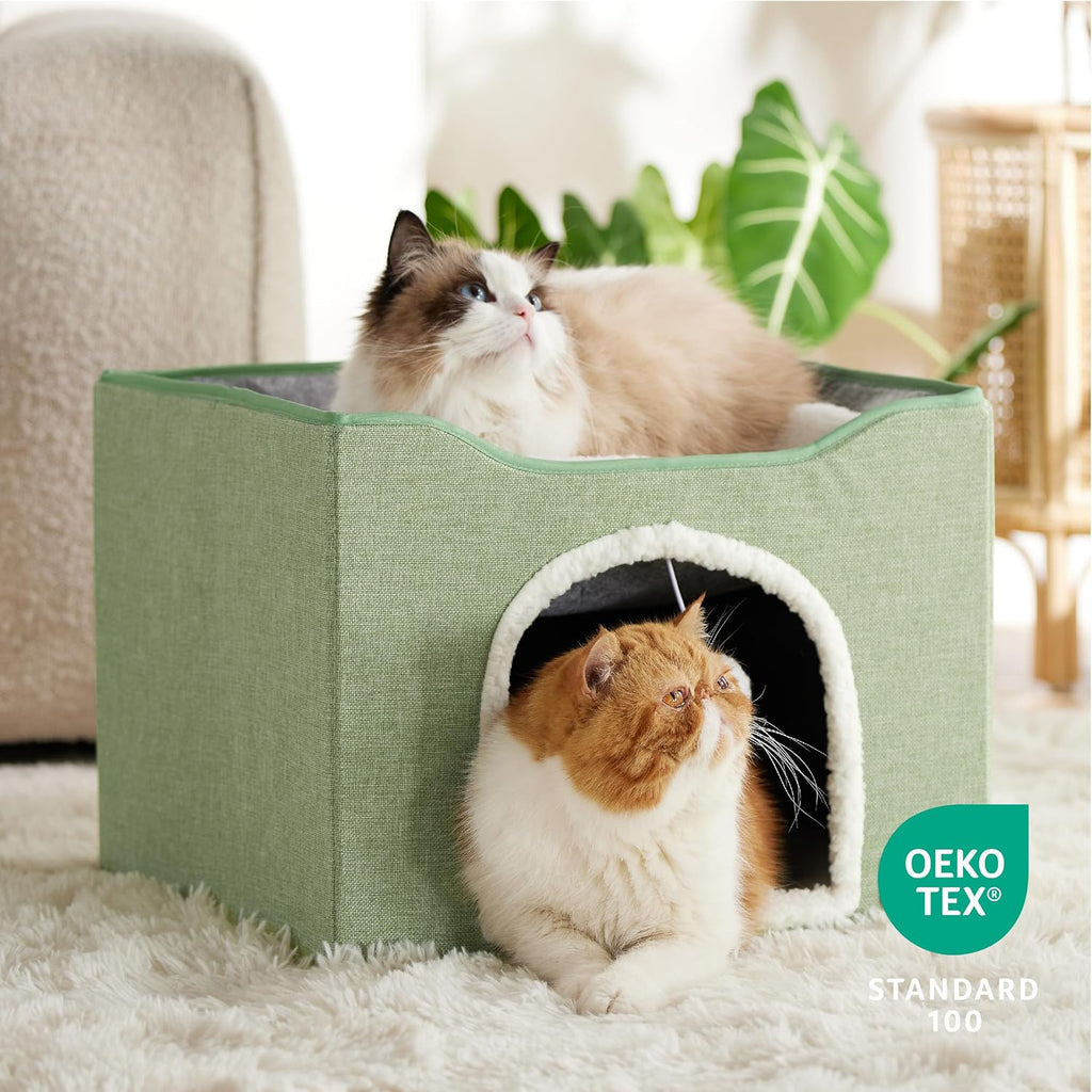 Bedsure Cat House Bed for Indoor Cats with Fluffy Ball and Scratch Pad