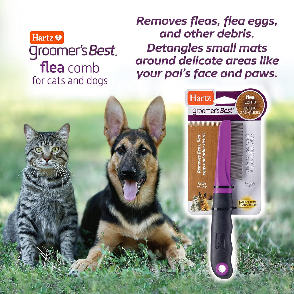 Hartz Groomer's Best Flea Comb for Dogs and Cats, Fine-Toothed Gentle Pet Comb for Detangling or Dematting Face & Paws (Pack of 1) 