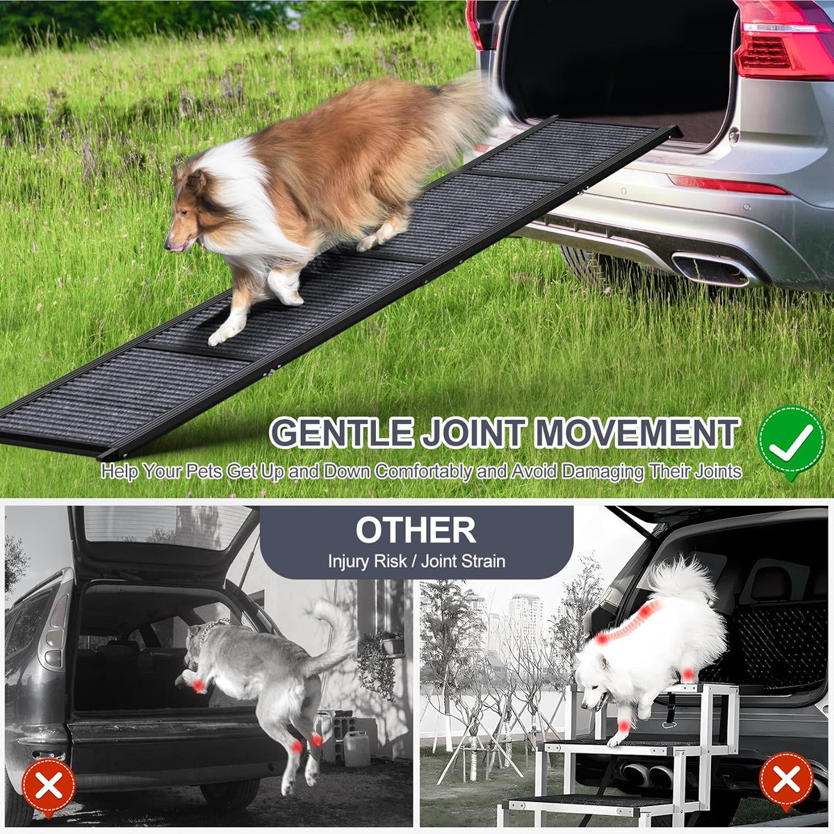 Dog Ramp for Car 71" L × 17.2" W, Extra-Long Foldable Ramp