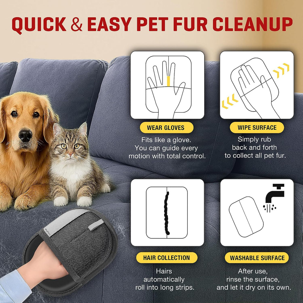 3Pcs Pet Hair Removal Glove for Dogs & Cats, Newly Upgraded Reusable Electrostatic Pet Hair Glove, Magic Brush Pet Hair Remover Tool for Clothing, Couch, Carpet, Car Seats. (Black Gray, Pack of 3)