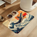 Wave Cat Dog Food Mat,Ukiyo-e Whale Absorbent Quick Dry Feeding Placemat for Food and Water Bowls, Non Slip Rubber Backing, Waterproof Pet Supplies for Mess-Free Eating 12"x20"