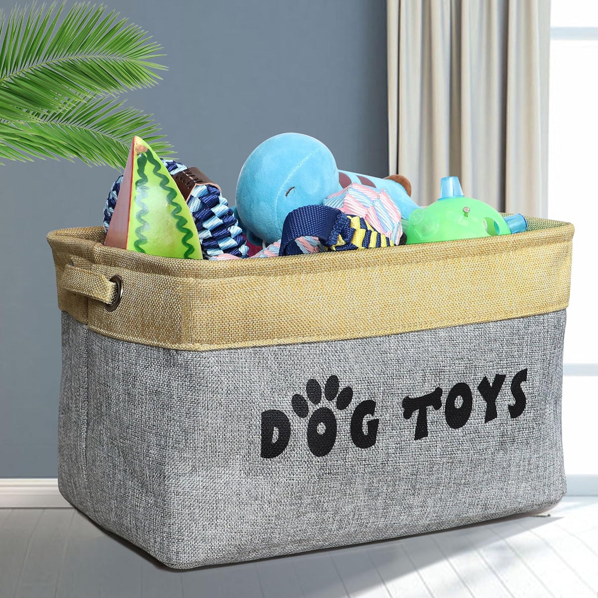 PET ARTIST Dog Toy Basket, Large Collapsible, Gray, M: 15"x11"x9"
