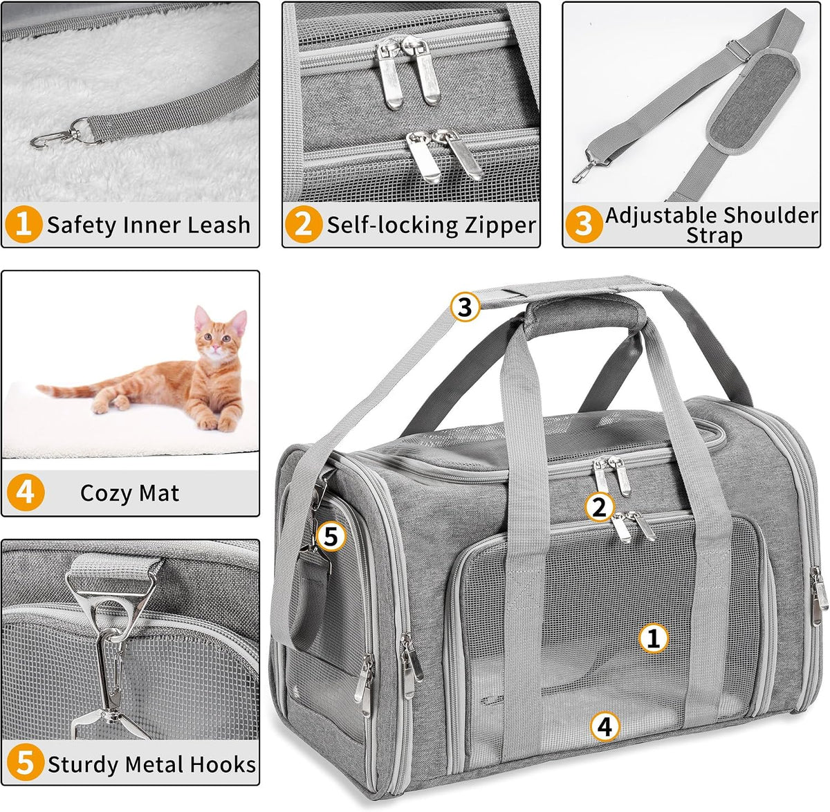 Soft-Sided Cat/Dog/Pet Carrier, Collapsible Pets Travel Carriers